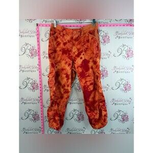 Style & Co. Eye-Catching Orange and Red Tie-Dye Cargo Pants Elastic Cuffs